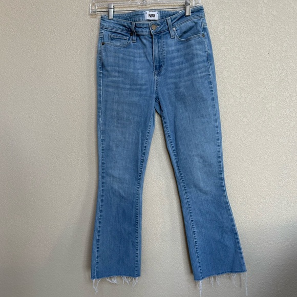 PAIGE Rory Crop Flare Jeans Raw Hem Frayed Ankle Signa Wash 26 - Picture 3 of 9